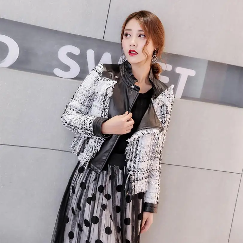 Женская куртка из искусственной кожи, тонкая облегающая куртка из искусственной кожи с локомотивными швами и кисточками, модель L1090 на осен... 
Женская куртка из искусственной кожи, тонкая облегающая куртка из искусственной кожи с локомотивными швами и кисточками, модель L1090 на осен...