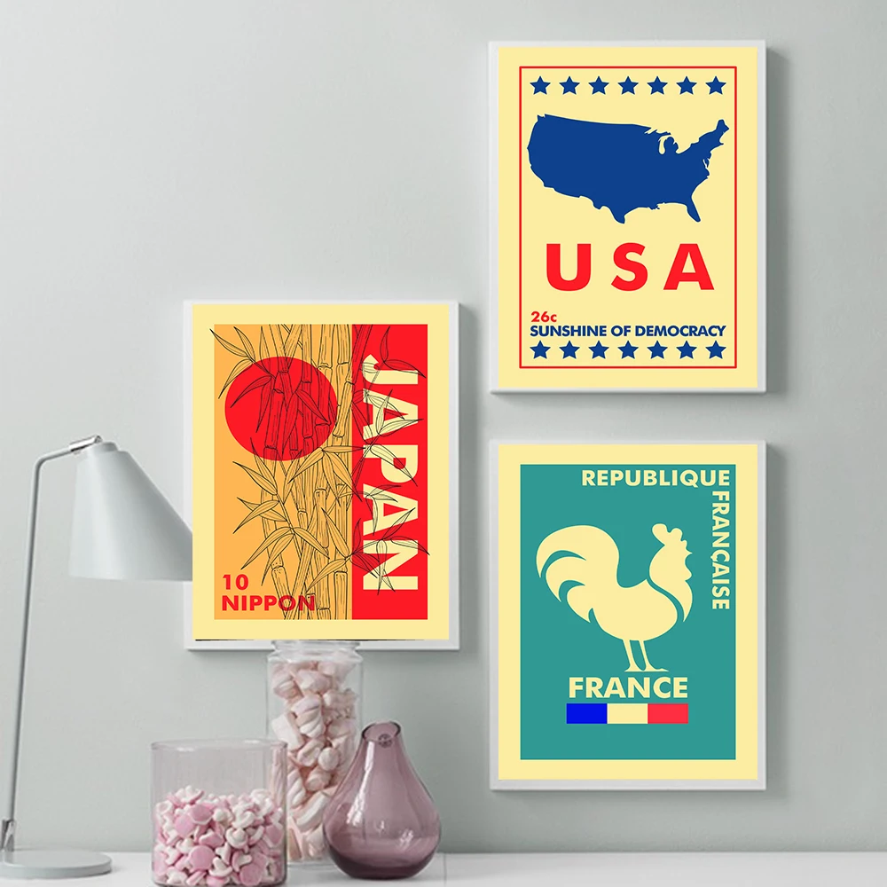 Vintage stamp poster, map illustration of the United States, print decoration of exhibitions in Paris, France and Tokyo, Japan 
Vintage stamp poster, map illustration of the United States, print decoration of exhibitions in Paris, France and Tokyo, Japan