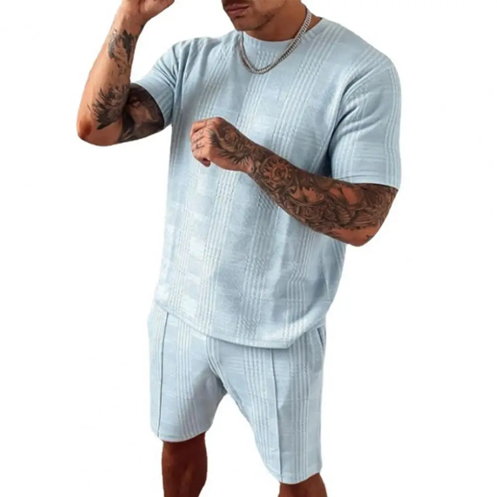 Plaid Print Sports Suit Short Sleeve Two Piece O-neck T-shirt Shorts Men Loose Sweat Suit Activewear
Plaid Print Sports Suit Short Sleeve Two Piece O-neck T-shirt Shorts Men Loose Sweat Suit Activewear