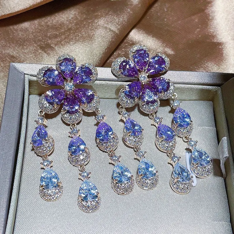 Bilincolor Fashion Cubic Zirconia Purple Flower Tassel Earring for Women Luxury Jewelry
Bilincolor Fashion Cubic Zirconia Purple Flower Tassel Earring for Women Luxury Jewelry