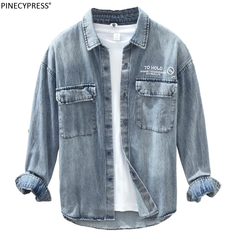 Cotton Man Denim Shirt Quality Spring Fashion Letters Long Sleeve Male Vintage Pockets Hip Hop Men Jean Casual Cowboy Shirts
Cotton Man Denim Shirt Quality Spring Fashion Letters Long Sleeve Male Vintage Pockets Hip Hop Men Jean Casual Cowboy Shirts