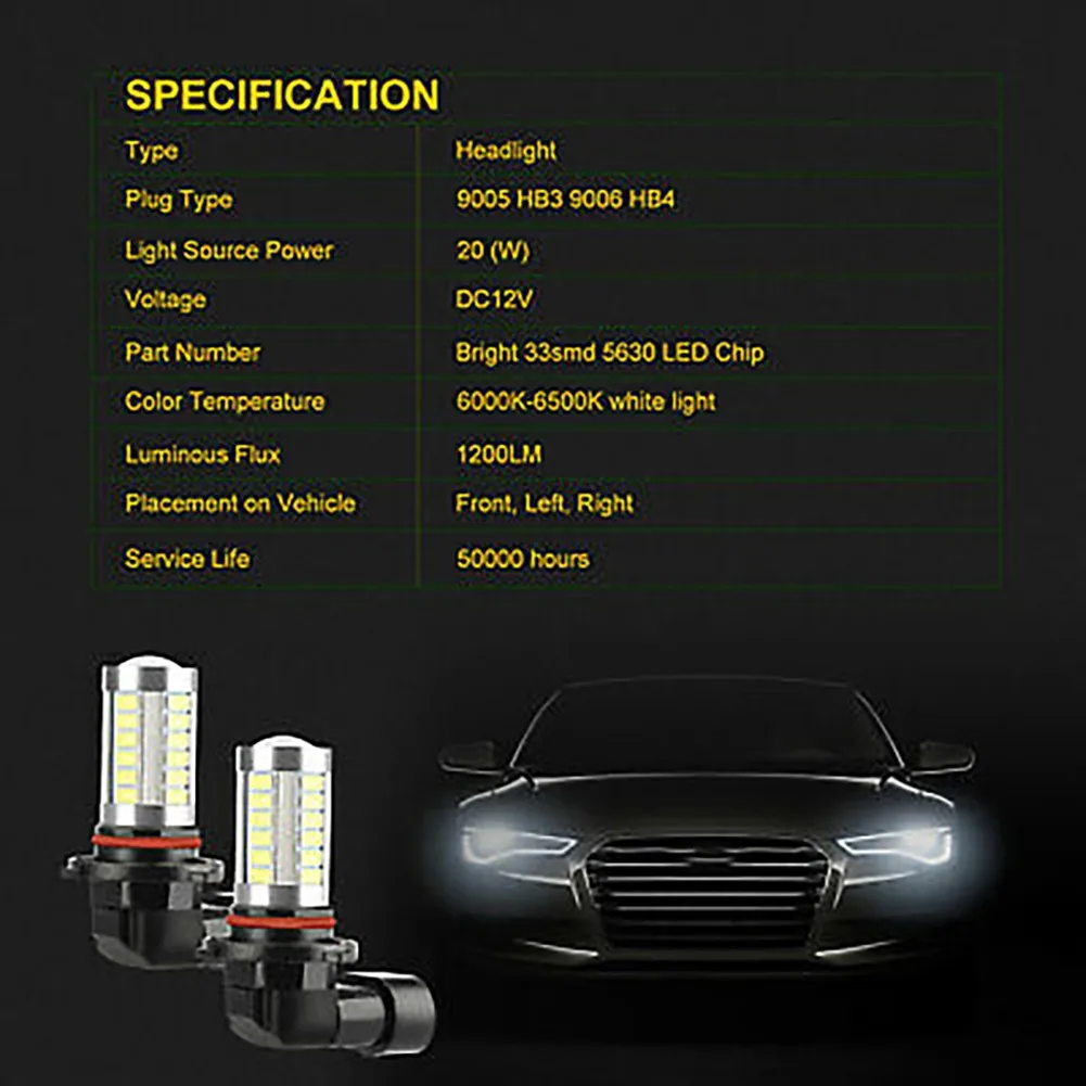 Лампы для фар 9005 9006 HB3 HB4 дальний и ближний свет 1200LM 33 SMD 5630 Светодиодный
Лампы для фар 9005 9006 HB3 HB4 дальний и ближний свет 1200LM 33 SMD 5630 Светодиодный