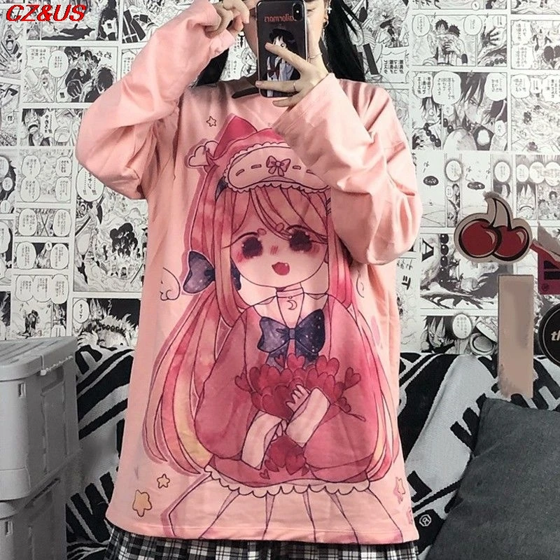 T-shirt Long Sleeve Harajuku Pink Kawaii Japanese Cute Anime Girl Print Tee Autumn 2021 New Loose T-shirt Student Top Streetwear
T-shirt Long Sleeve Harajuku Pink Kawaii Japanese Cute Anime Girl Print Tee Autumn 2021 New Loose T-shirt Student Top Streetwear