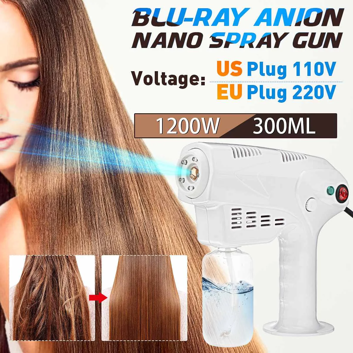 1200W Nano Steam Sprayer Blue Ray Anion Hair Care Machine Disinfection Blue Light Ultra Fine Aerosol Water Mist Trigger
1200W Nano Steam Sprayer Blue Ray Anion Hair Care Machine Disinfection Blue Light Ultra Fine Aerosol Water Mist Trigger