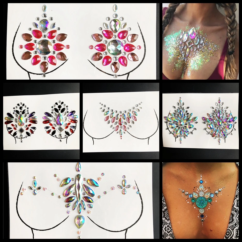 Flash Jewelry соска временные красивые кристаллы DIY татуировка на грудь наклейка яркий