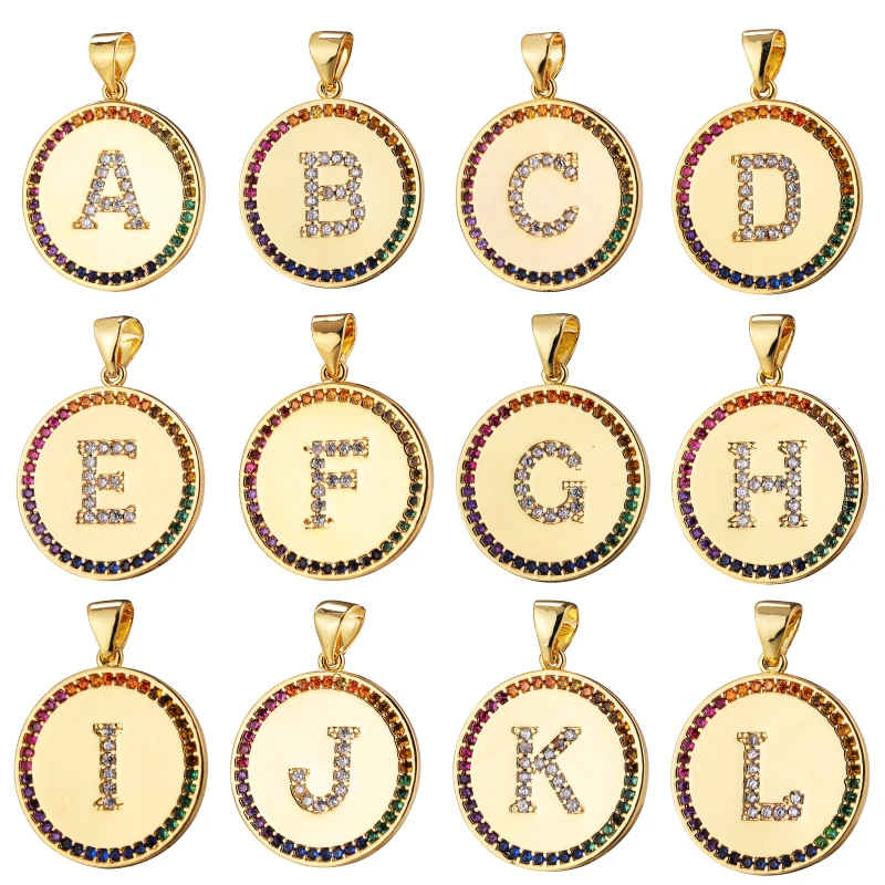 DIY Round Coin Charms Letter With Rainbow Cubic Zirconia Pendants For Women Handmade Necklace Bracelet Finding Jewelry Supplies
DIY Round Coin Charms Letter With Rainbow Cubic Zirconia Pendants For Women Handmade Necklace Bracelet Finding Jewelry Supplies