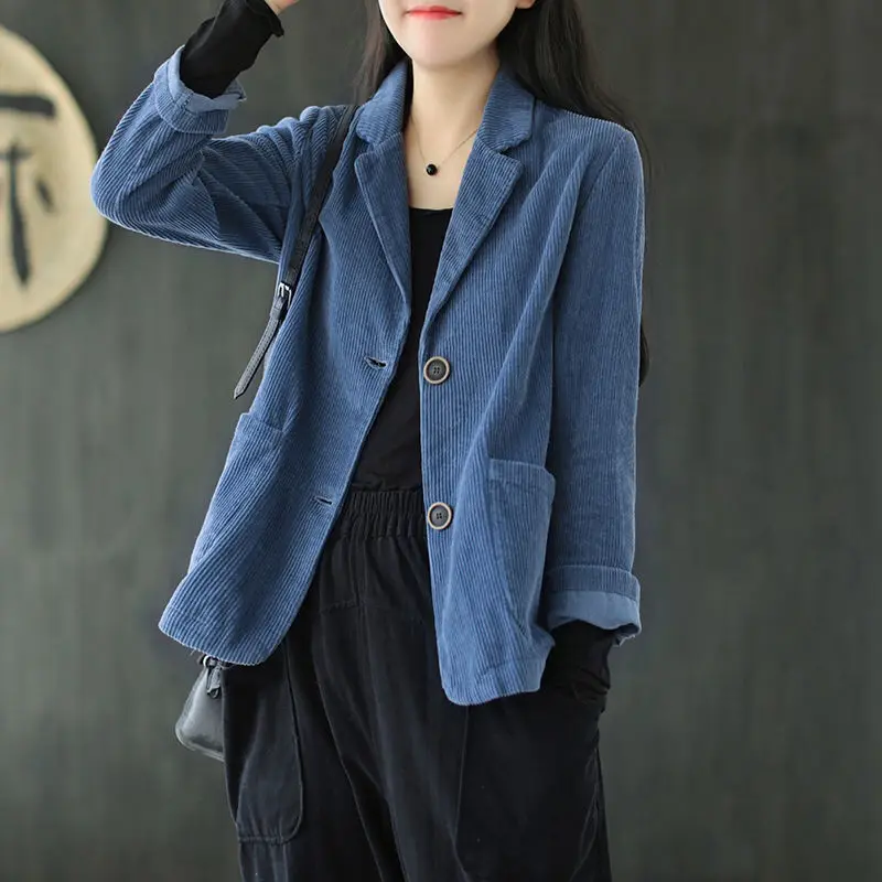 Women Coats Blazers Corduroy Suit Solid Color Short Female long-sleeved pocket retro casual jacket top 2021 spring
Women Coats Blazers Corduroy Suit Solid Color Short Female long-sleeved pocket retro casual jacket top 2021 spring