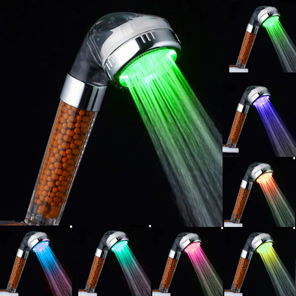 

Colorful LED Water Filtration Beads Showerhead Sprayer Water Saving Anion Ceramic Balls Booster Showerhead Spa Shower head