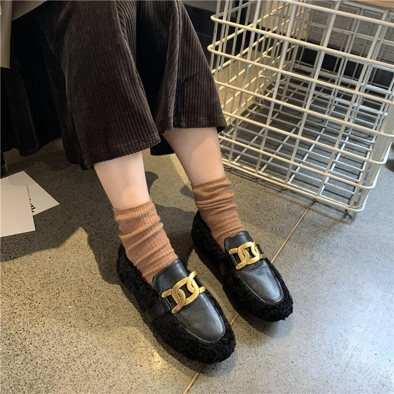 Casual Woman Shoe Female Footwear Modis Loafers Fur Square Toe Metal Chain Autumn Dress 2021 Winter Moccasin New Buckle Fall Bas 
Casual Woman Shoe Female Footwear Modis Loafers Fur Square Toe Metal Chain Autumn Dress 2021 Winter Moccasin New Buckle Fall Bas