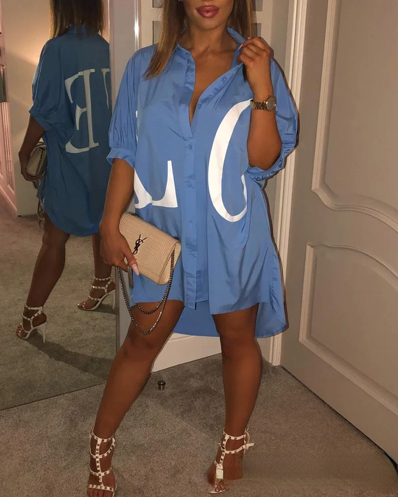 2021 new letter Print Long Lapel loose shirt dress casual urban women's long sleeve button up Chiffon
2021 new letter Print Long Lapel loose shirt dress casual urban women's long sleeve button up Chiffon