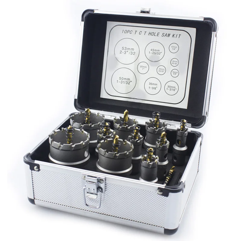 6/10pcs/set TCT Hole Saw Drill Bit Sets 16-53mm Alloy Carbide Cobalt Steel Cutter Stainless Steel Plate Iron Metal 
6/10pcs/set TCT Hole Saw Drill Bit Sets 16-53mm Alloy Carbide Cobalt Steel Cutter Stainless Steel Plate Iron Metal