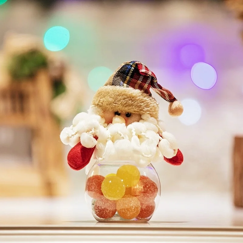 

New Christmas Decoration, Round Candy Jar, Cartoon Snowman, Santa Claus, Elk, 15cm Three-dimensional Cloth Art Doll, Candy Box