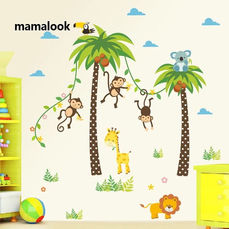Giraffe Lion Monkey Palm Tree Forest Animals wall stickers for kids room Children Bedroom Wall Decals Nursery Decor Poster Mural
Giraffe Lion Monkey Palm Tree Forest Animals wall stickers for kids room Children Bedroom Wall Decals Nursery Decor Poster Mural