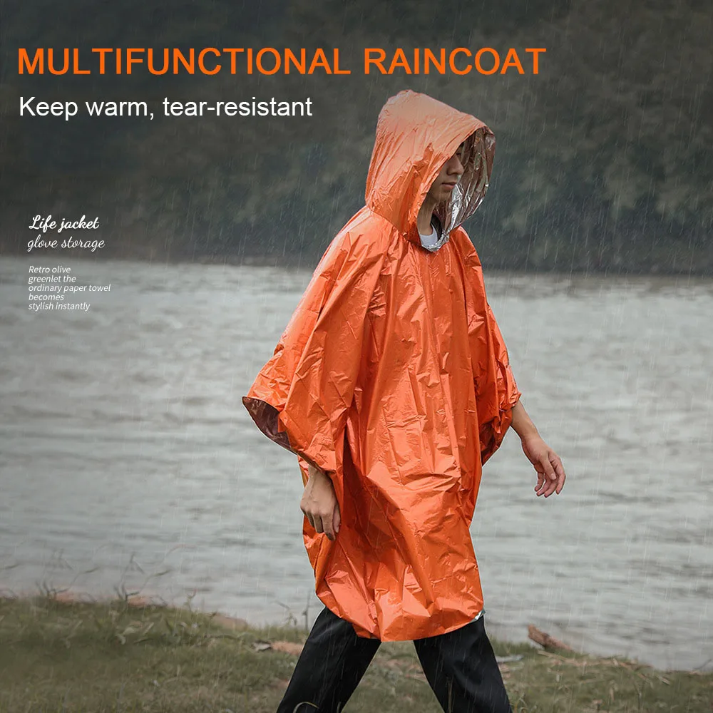 Outdoor Camping Raincoat Hooded Emergency Rain Poncho Waterproof Jacket for Men Women Thickened Reflective Survival Raincoat 
Outdoor Camping Raincoat Hooded Emergency Rain Poncho Waterproof Jacket for Men Women Thickened Reflective Survival Raincoat