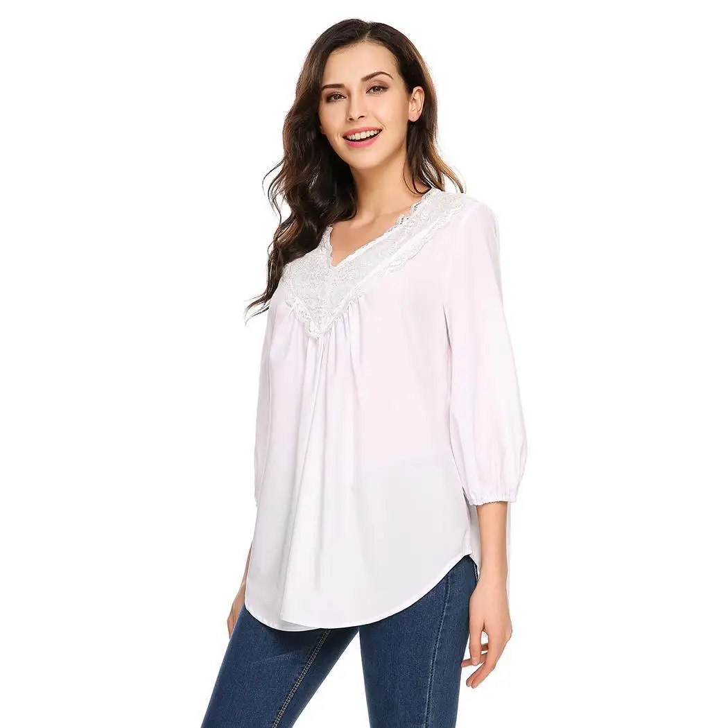 Spring And Summer Shirt Women's Three-quarter-length Sleeve Tops V-neck Joint Chiffon Shirt Household Work Comfortable Casual
Spring And Summer Shirt Women's Three-quarter-length Sleeve Tops V-neck Joint Chiffon Shirt Household Work Comfortable Casual