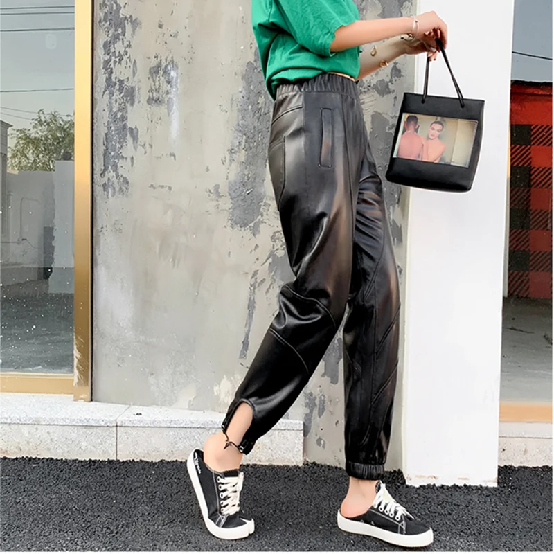 New Genuine Trousers Ladies Streetwear Elastic Waist Real Leather Lambskin Harem Loose High Quality Plus Size Pant
New Genuine Trousers Ladies Streetwear Elastic Waist Real Leather Lambskin Harem Loose High Quality Plus Size Pant