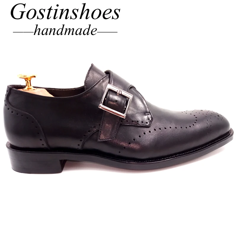 Goodyear/Мужские броги ручной работы туфли дерби модельные черные кожаные с пряжкой