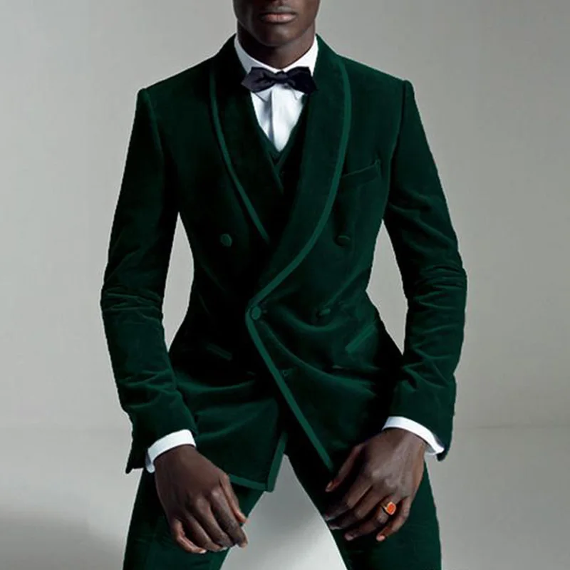 Dark Green Velvet Slim Fit Men Suits with Double Breasted Prom Wedding Tuxedos 2019 Fall 3 Piece Male Set Suit Jacket Vest Pants 
Dark Green Velvet Slim Fit Men Suits with Double Breasted Prom Wedding Tuxedos 2019 Fall 3 Piece Male Set Suit Jacket Vest Pants
