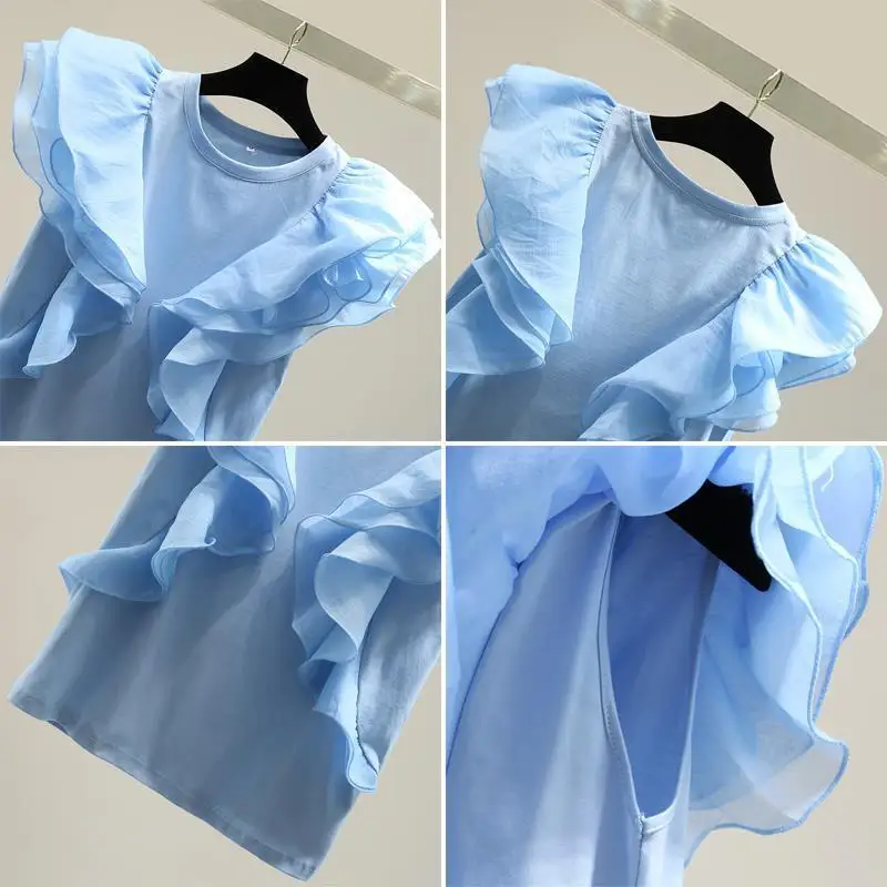 Korean Style 2021 Summer Loose Top Design Sense Elegant Ruffle Cotton Stitching Sleeveless Casual T-shirt Woman Tshirts
Korean Style 2021 Summer Loose Top Design Sense Elegant Ruffle Cotton Stitching Sleeveless Casual T-shirt Woman Tshirts