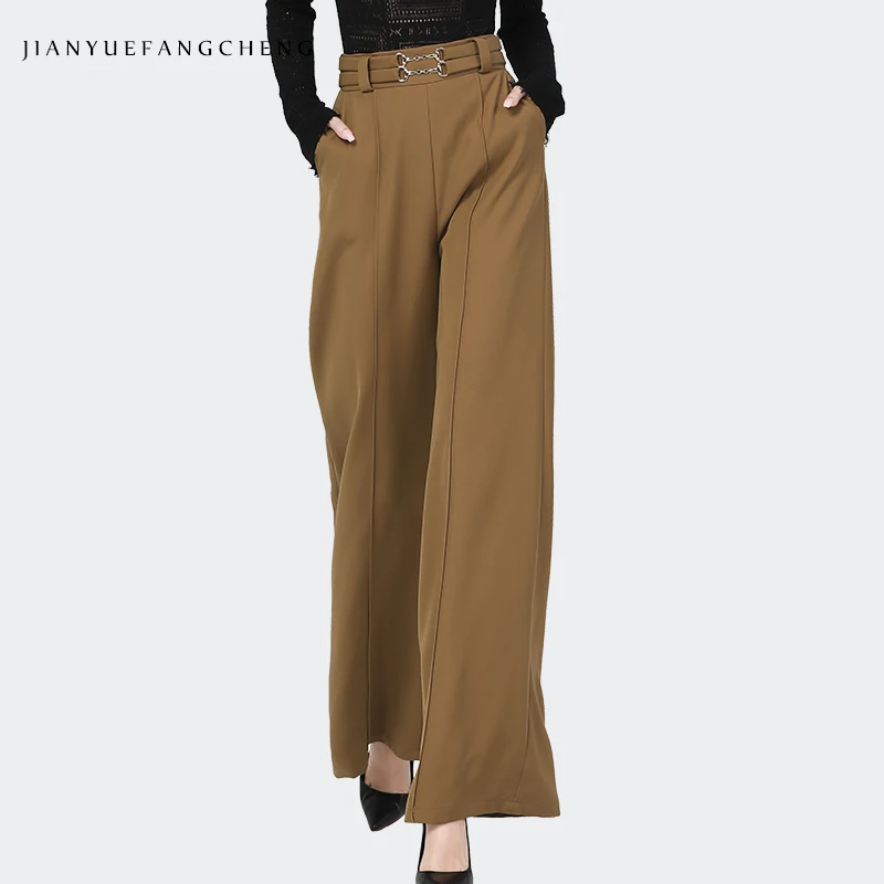 2022 Spring Autumn Womens Casual Straight Wide Leg Pants Brown High Waist Loose Plus Size Chains Closure Office Ladies Trousers
2022 Spring Autumn Womens Casual Straight Wide Leg Pants Brown High Waist Loose Plus Size Chains Closure Office Ladies Trousers