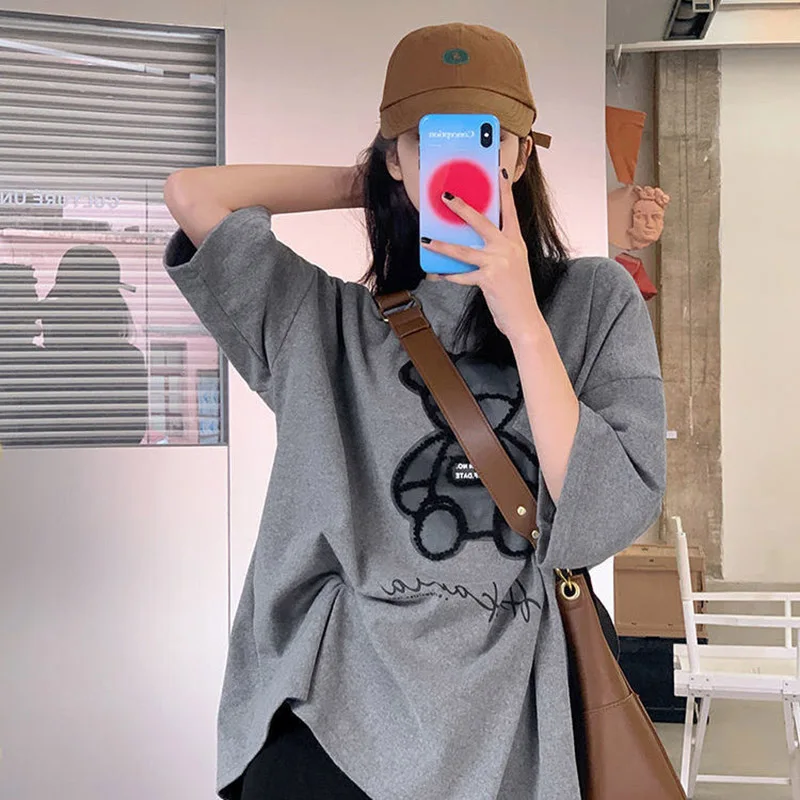 Pure Cotton Spring And Summer Students Short-Sleeved Bear T-Shirt Women Loose Korean Style Bottoming Shirt Tops
Pure Cotton Spring And Summer Students Short-Sleeved Bear T-Shirt Women Loose Korean Style Bottoming Shirt Tops