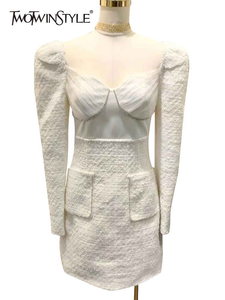 Женское платье с квадратным воротником TWOTWINSTYLE, повседневное приталенное платье с длинным рукавом, 2021 
Женское платье с квадратным воротником TWOTWINSTYLE, повседневное приталенное платье с длинным рукавом, 2021