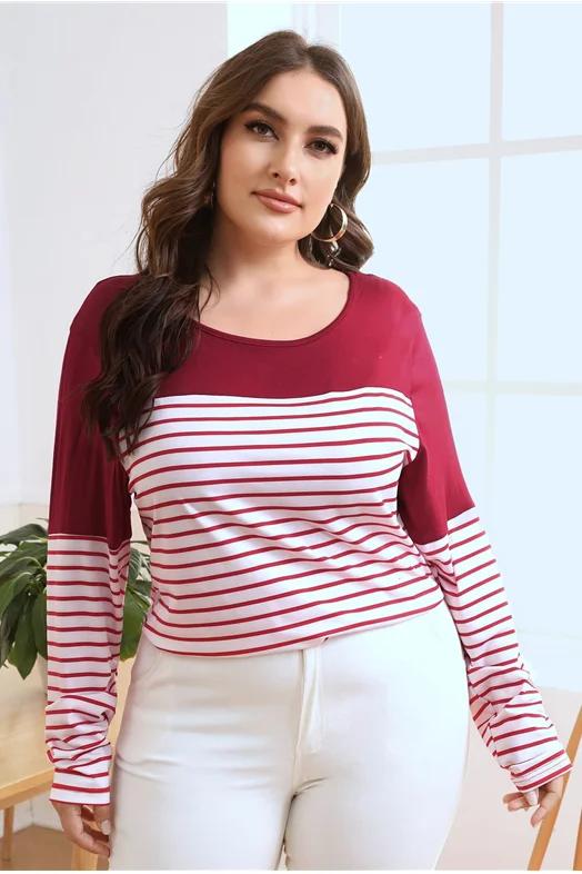 Spring and Autumn Striped Blouses Color Stitching Pullover Shirts Women Tops 2XL To 8XL Plus Size Long Sleeve Outerwear T2453
Spring and Autumn Striped Blouses Color Stitching Pullover Shirts Women Tops 2XL To 8XL Plus Size Long Sleeve Outerwear T2453