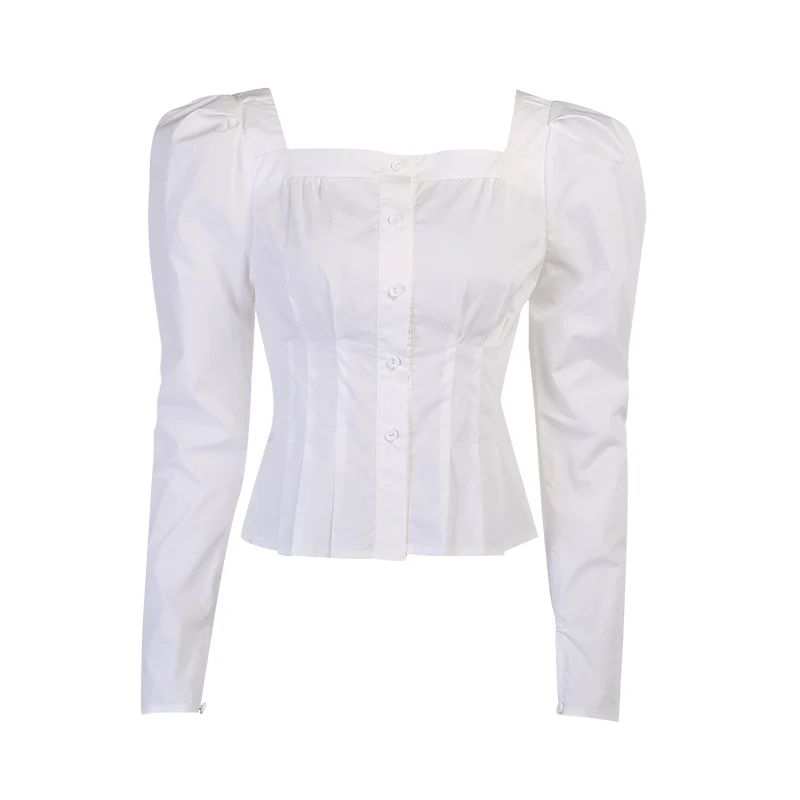 French Style Retro Square Collar Puff Sleeve Shirt Female 2021 Summer New Waist-Controlled Slim Fit Slimming Breasted Cardigan
French Style Retro Square Collar Puff Sleeve Shirt Female 2021 Summer New Waist-Controlled Slim Fit Slimming Breasted Cardigan