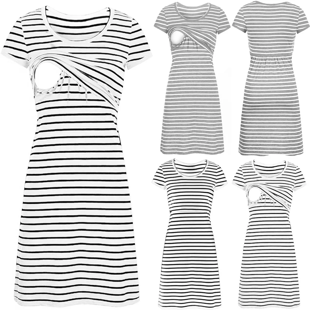 Women O-Neck Pregnant Nursing Maternity Short Sleeve Stripe Summer Dress Daliy Soft Dress A-Line Knee-Length Pregnancy Dress
Women O-Neck Pregnant Nursing Maternity Short Sleeve Stripe Summer Dress Daliy Soft Dress A-Line Knee-Length Pregnancy Dress