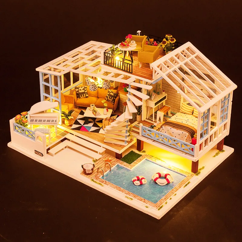 European Pool Villa Model DIY Doll House Crete Holiday House Handmade Toys Children Birthday Surprise Gifts
European Pool Villa Model DIY Doll House Crete Holiday House Handmade Toys Children Birthday Surprise Gifts