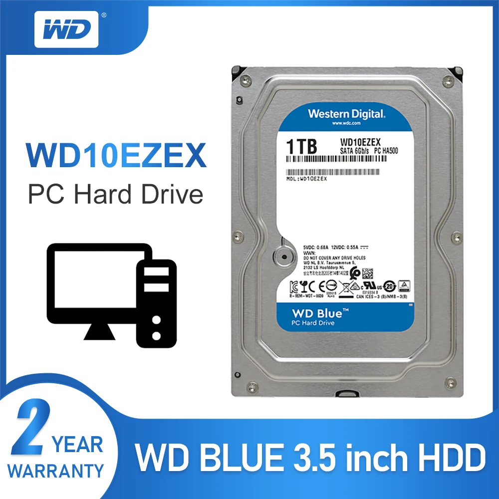 

Внутренний жесткий диск WD Blue 3,5 SATA 6 ГБ/сек., 1 ТБ, 64 Мб, 7200PPM, жесткий диск для настольного ПК WD10EZEX