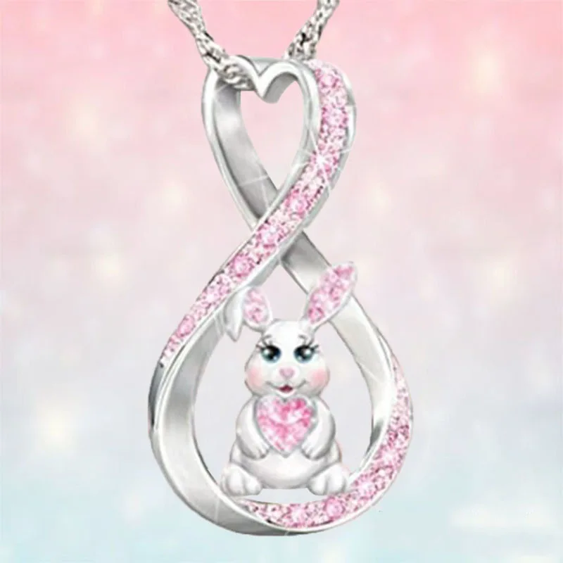 Fashion Lady Cute Eight-character Cross Necklace Filled with Pink Crystal Rabbit Heart Pendant Party Jewelry
Fashion Lady Cute Eight-character Cross Necklace Filled with Pink Crystal Rabbit Heart Pendant Party Jewelry