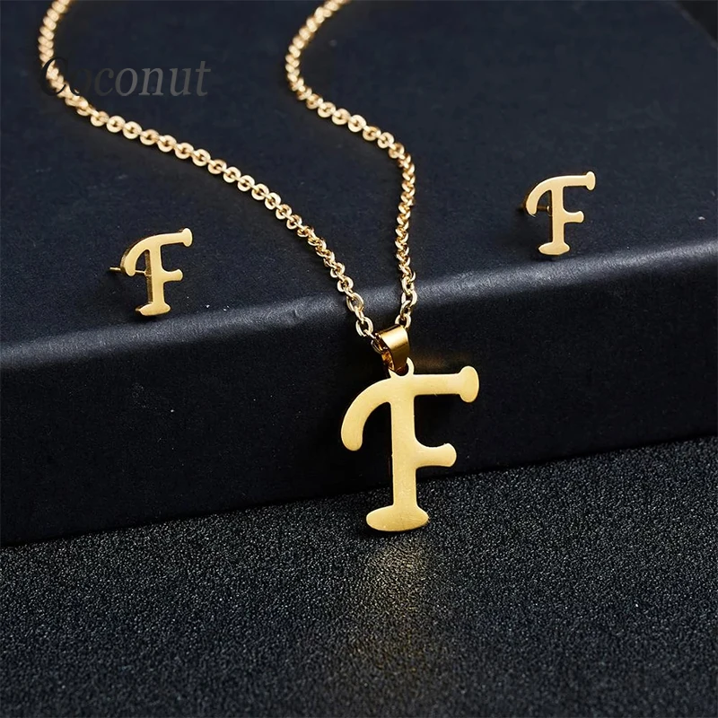 New 26 A-Z Letters Necklaces & Stud Earrings Sets Jewelry Gold Color A-Z Alphabet Letters Pendant Stainless Steel Chain Jewelry
New 26 A-Z Letters Necklaces & Stud Earrings Sets Jewelry Gold Color A-Z Alphabet Letters Pendant Stainless Steel Chain Jewelry