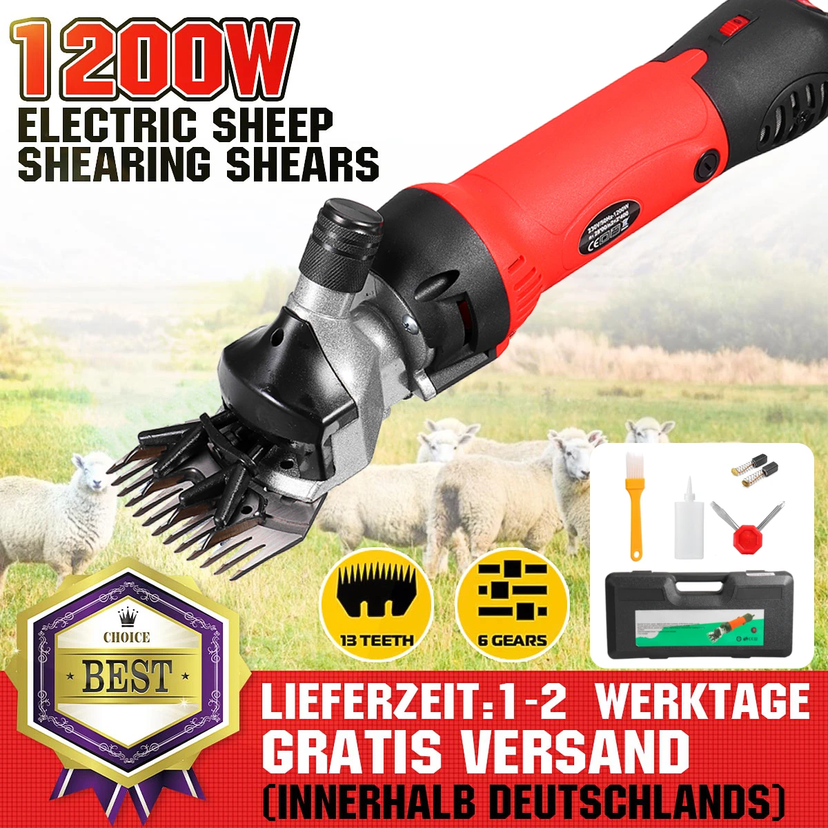 1200W Wool scissor 220V/110V Electric Sheep Goat Shearing 13 Gears Speed Machine Clipper Farm Shears Cutter Cut Machine With Box
1200W Wool scissor 220V/110V Electric Sheep Goat Shearing 13 Gears Speed Machine Clipper Farm Shears Cutter Cut Machine With Box