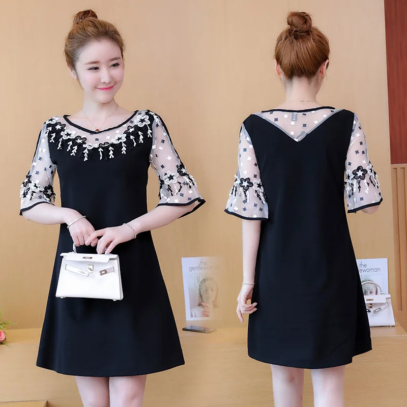 Lugentolo Women's Dress Lace Print Plus Size Summer Solid Party Elegant Fashion Flower Thin Short Sleeve | Женская одежда