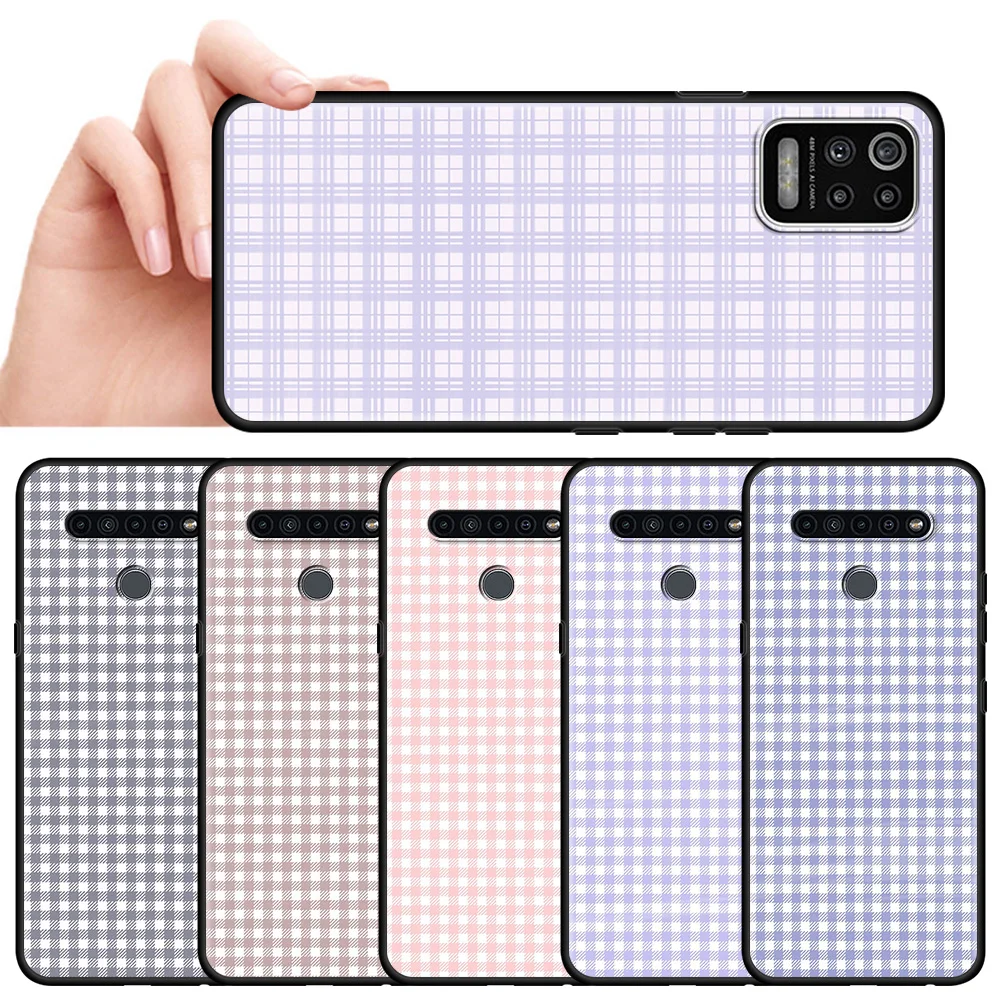 

Silicone Phone Case For LG K41s K61 K50 G6 K50s G7 K40s K52 K40 K42 K51 K71 G8 K31 Black Soft Back Cover Fashion Line Lattice