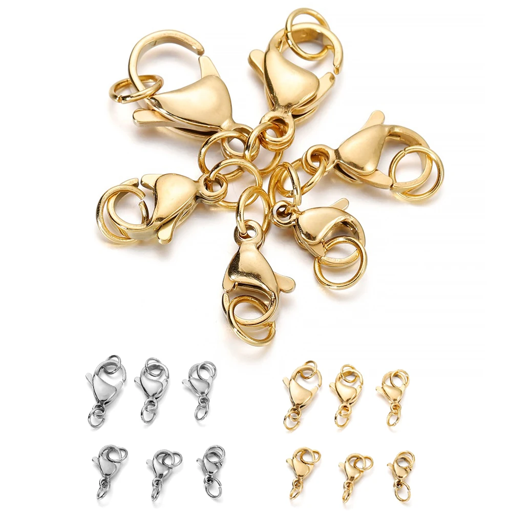 30Pcs/Lot Stainless Steel Gold Silver Lobster Claw Clasps Jump Rings For DIY Necklaces Bracelet Jewelry Findings Making Supplies
30Pcs/Lot Stainless Steel Gold Silver Lobster Claw Clasps Jump Rings For DIY Necklaces Bracelet Jewelry Findings Making Supplies