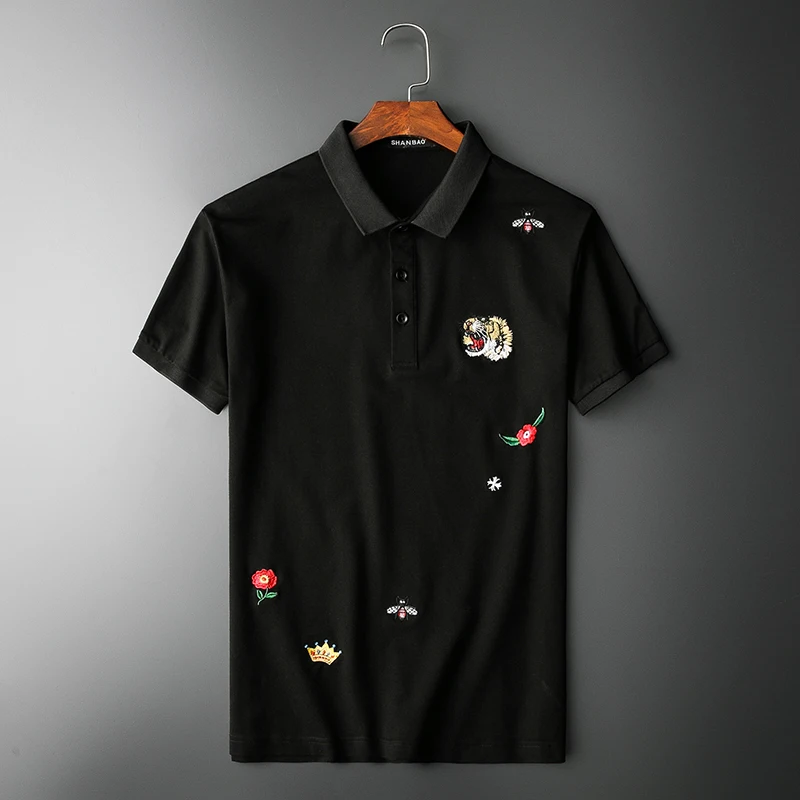 

High New 2022 Men Embroidered Tiger Head Bee Crown Rose Fashion Polo Shirts Shirt Hip Hop Skateboard Cotton Polos Top Tee #N242