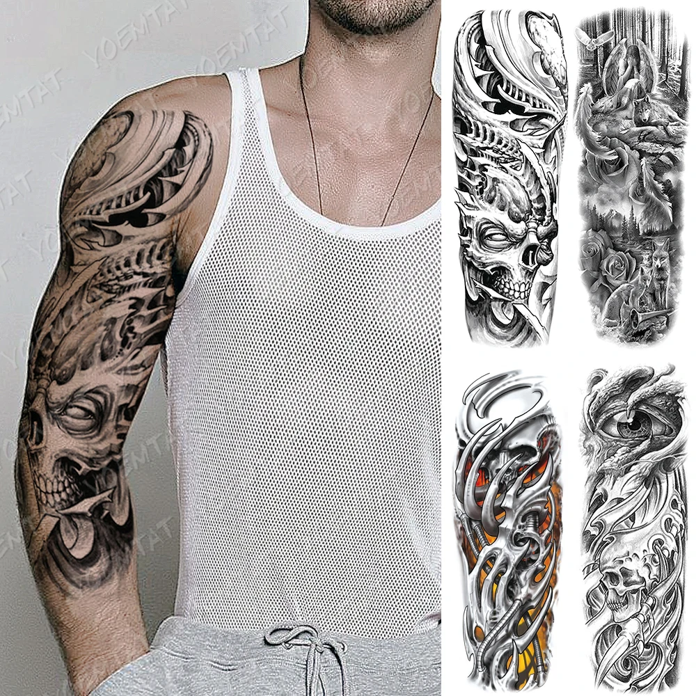 Large Arm Sleeve Tattoo Machinery Forest Dragon Waterproof Temporary Tatto Sticker Skull Wolf Body Art Full Fake Tatoo Women Men 
Large Arm Sleeve Tattoo Machinery Forest Dragon Waterproof Temporary Tatto Sticker Skull Wolf Body Art Full Fake Tatoo Women Men