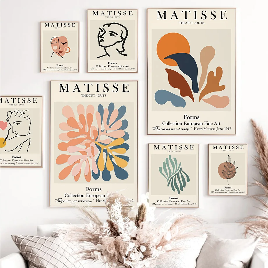 

Abstract Matisse Line Face Coral Leaves Wall Art Canvas Painting Nordic Posters And Prints Wall Pictures For Living Room Decor