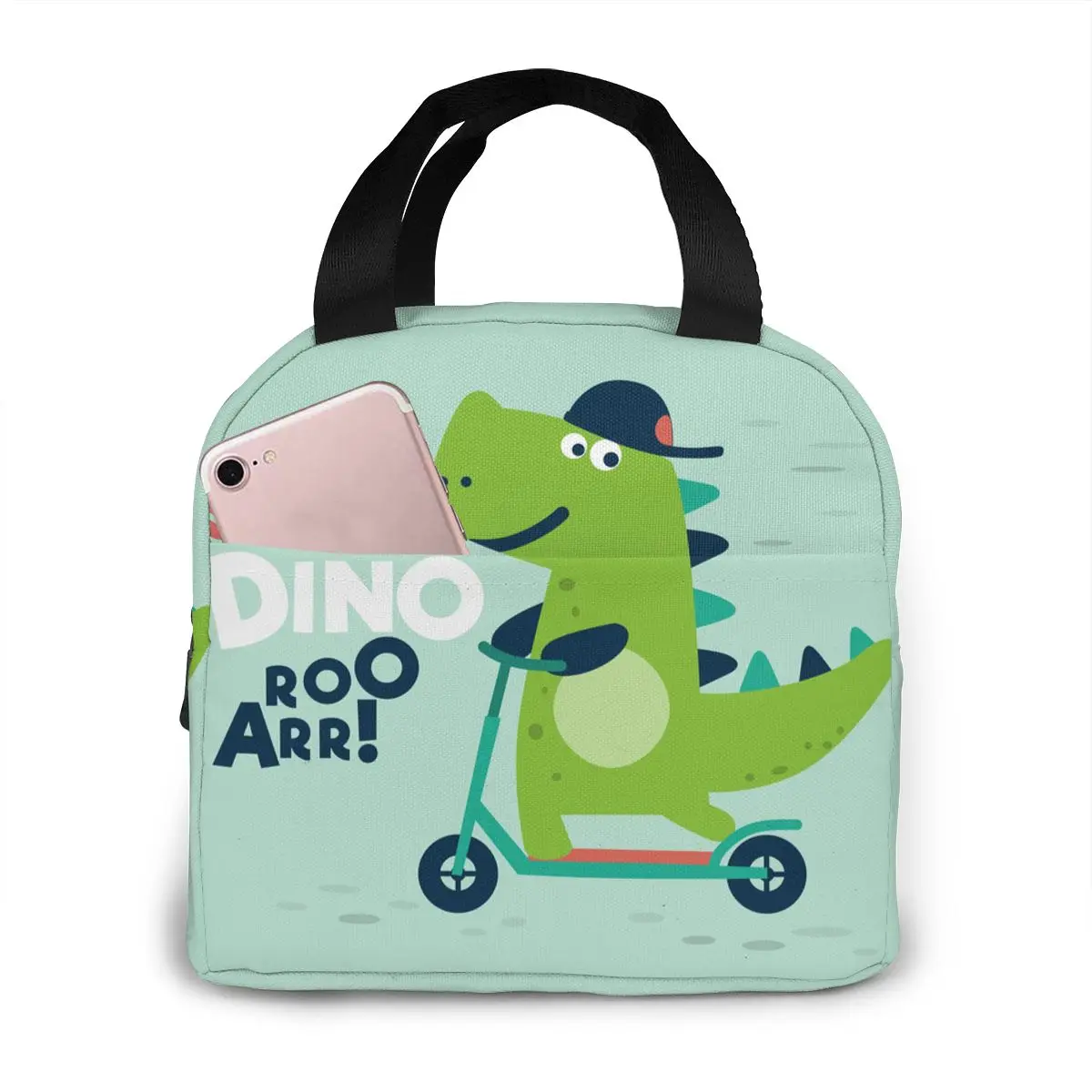 Cute Dinosaur Rides On Kick Scooter Cooler Bag Portable Zipper Thermal Lunch Bag Convenient Lunch Box Tote Food Bag
Cute Dinosaur Rides On Kick Scooter Cooler Bag Portable Zipper Thermal Lunch Bag Convenient Lunch Box Tote Food Bag
