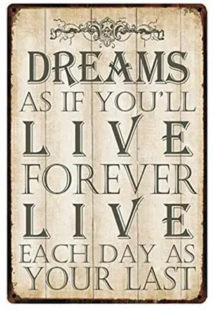 Vintage Style Dreams As If You'll Live Forever Live Each Day As Your Last Metal Sign Tin Poster Bar Wall Art Paintingation
Vintage Style Dreams As If You'll Live Forever Live Each Day As Your Last Metal Sign Tin Poster Bar Wall Art Paintingation