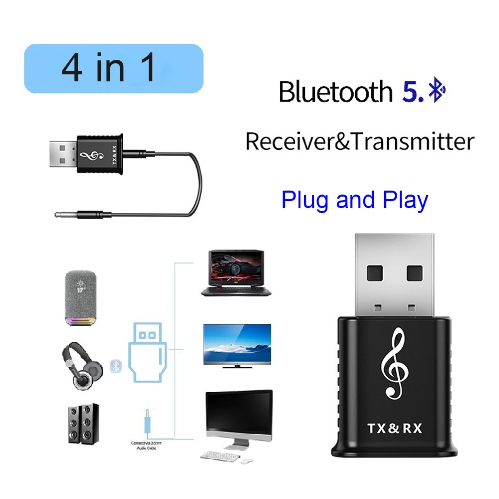 Новинка USB Bluetooth 5 0 передатчик и приемник 3 мм Hi Fi стерео AUX 4 в 1 bluetooth адаптер