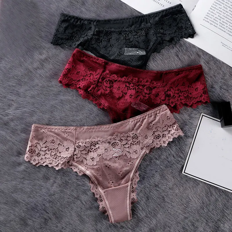 Lace Transparent side Tie Thong lace Panties 1 pc Sexy G-string Women Floral Sheer Underwear Soft Side Solid Briefs - купить по