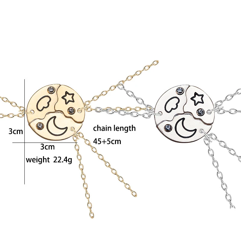 3-piece Fashion Best Friend Alloy Necklace Round Splicing Star And Moon Pendant Men And Women Pendant Friendship Jewelry Gift 
3-piece Fashion Best Friend Alloy Necklace Round Splicing Star And Moon Pendant Men And Women Pendant Friendship Jewelry Gift