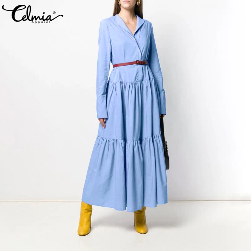 2021 Autumn Long Sleeve Maxi Dress Celmia Women Fashion Pleated Stitching Party Vestido Casual Loose Lapel Shirt Dress Long Robe
2021 Autumn Long Sleeve Maxi Dress Celmia Women Fashion Pleated Stitching Party Vestido Casual Loose Lapel Shirt Dress Long Robe