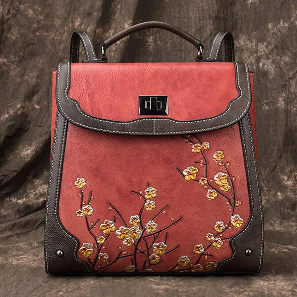 Retro Embossed Bag pack DaypacK for Women pack DaypacK Genuine Leather Rucksack Messenger Bag Plum flower Lady Knapsack
Retro Embossed Bag pack DaypacK for Women pack DaypacK Genuine Leather Rucksack Messenger Bag Plum flower Lady Knapsack