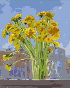 

DIY картинки для раскраски по номерам с цветами желтый цветок композиция картина маслом Рисование по номерам в рамке
