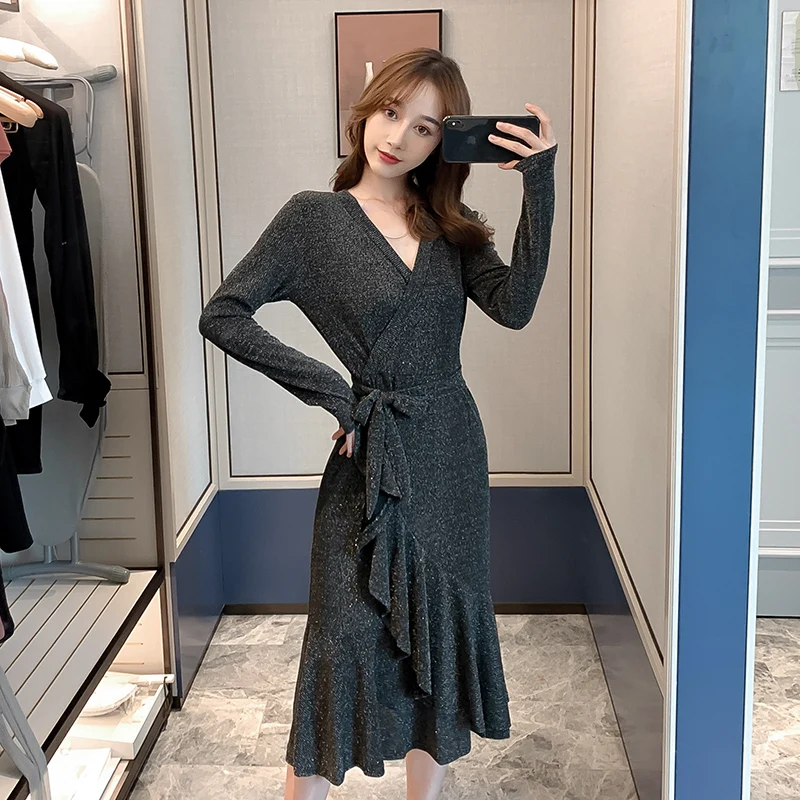 Autumn Korean Office Ladies Long Sleeve Dress V-neck Slim High Waist Ruffled Kimono Ruffles Dresses Women Clothes TA5278
Autumn Korean Office Ladies Long Sleeve Dress V-neck Slim High Waist Ruffled Kimono Ruffles Dresses Women Clothes TA5278