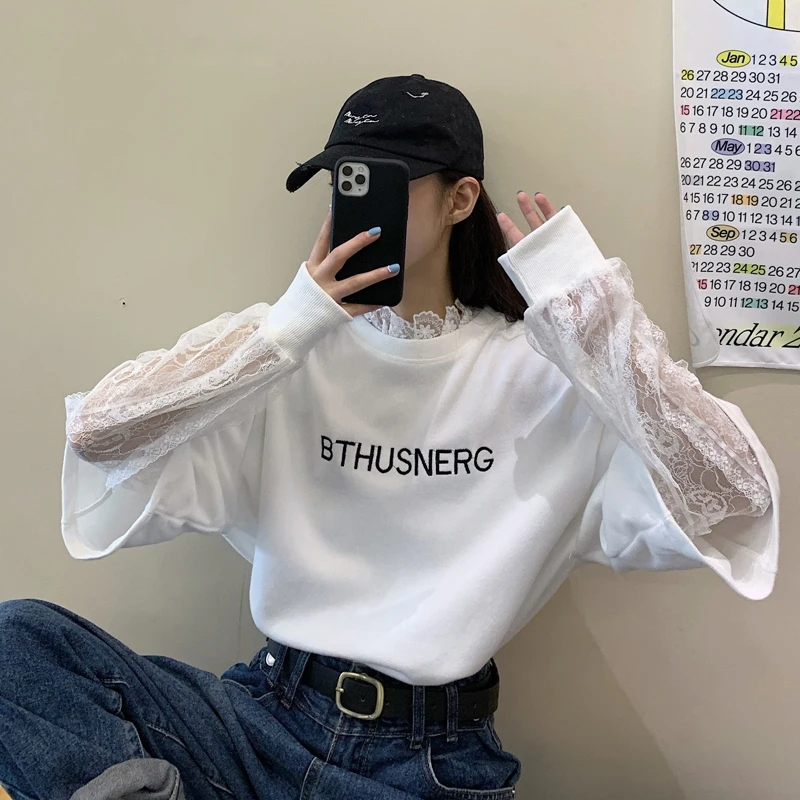 Autumn Winter Casual Preppy Style Tops Loose Letter Fake Two Pieces T Shirts Korean Ulzzang Long Sleeve Tees Woman Lace New
Autumn Winter Casual Preppy Style Tops Loose Letter Fake Two Pieces T Shirts Korean Ulzzang Long Sleeve Tees Woman Lace New